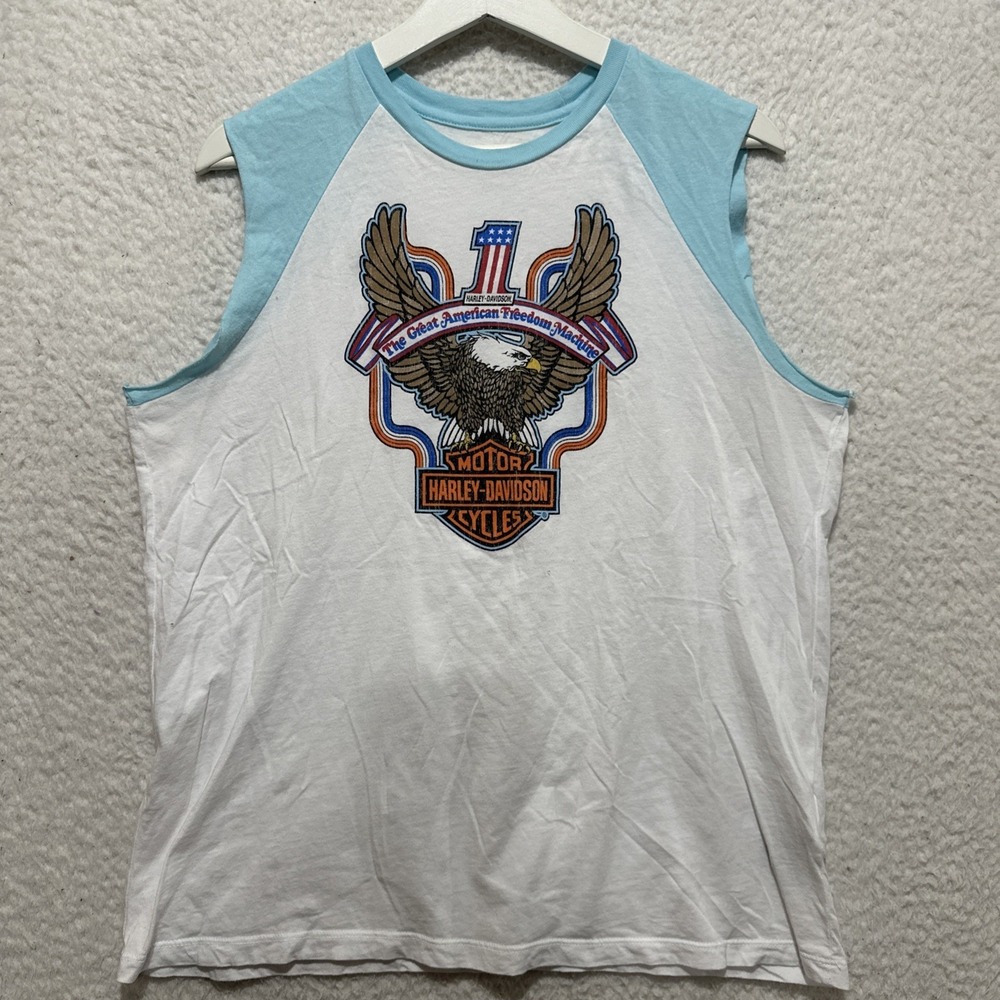 Harley-Davidson Womens Freedom Machine Eagle B&S White Sleeveless Muscle T-Shirt